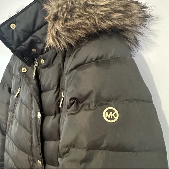 Michael Kors Coat Olive Green Faux Fur Hood Women's Medium - Picture 12 of 13